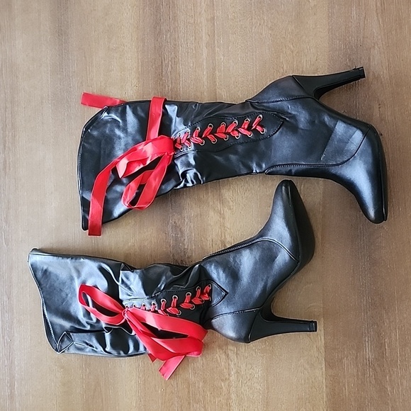 Black Red Pirate Boots Halloween Costume Accessory - Picture 2 of 6